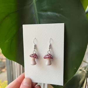 Red forest mushroom earrings
