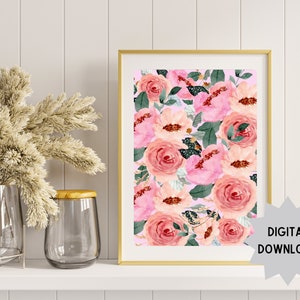 Floral Wall Art, Collage of Flowers, Pretty Pink Floral Home Décor, Downloadable Wall Art, Downloadable Home Décor