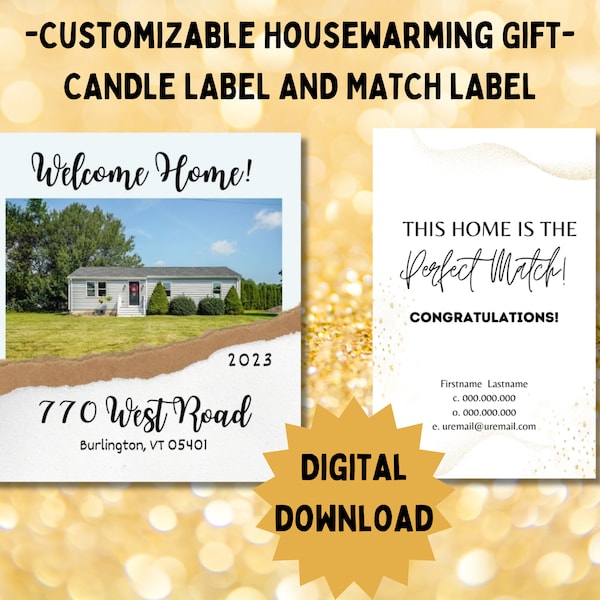 House Warming Gift, Candle Label Gift, Homeowner Candle Label, Candle Label, Match Label For A Housewarming Gift, Realtor, Real Estate Agent