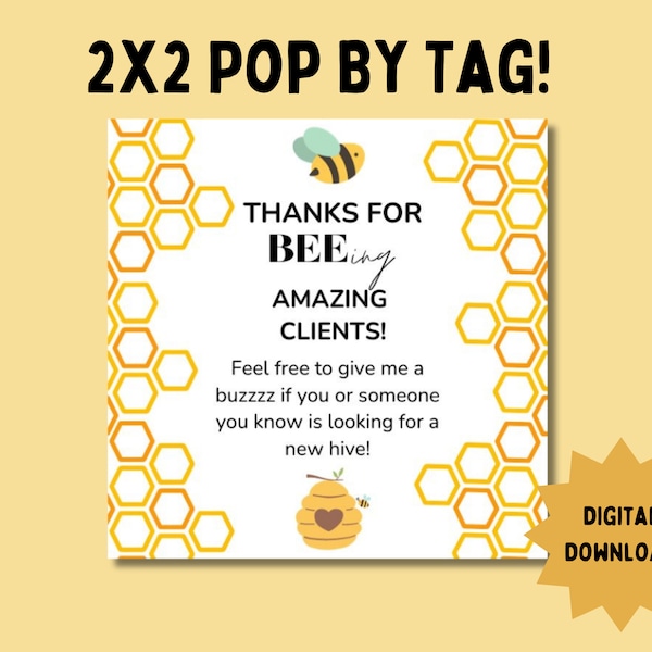 Honey Pop By Tag For Realtors, Bee Tag, HONEY TAG, Real Estate Agent Pop By Tag, Honey Bee Tag, Jar Tag, Client Gift, Lender Mortgage, Print