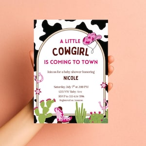 Cowgirl Baby Shower Invitation • Pink Western Theme • Editable Template • Digital Download • Boots & Hat Baby Invite