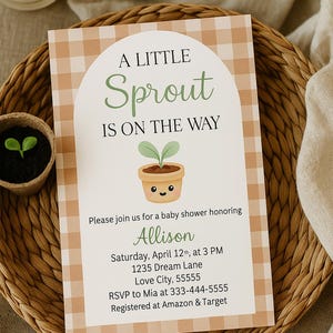 A Little Sprout is on the Way baby shower Invitation Template, Baby Shower Invitation, editable template