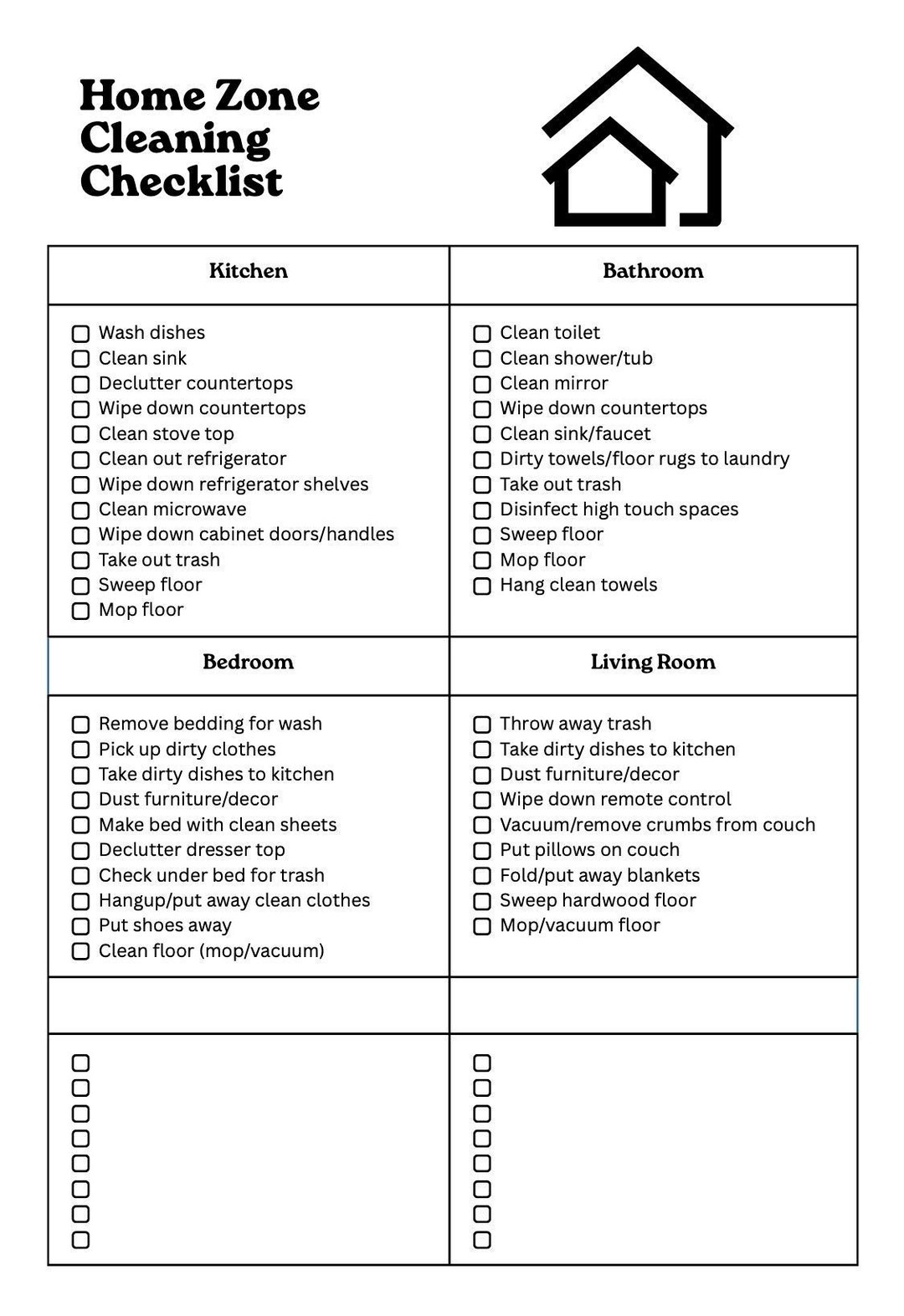 Home Zone Cleaning Checklistdigital Print Etsy
