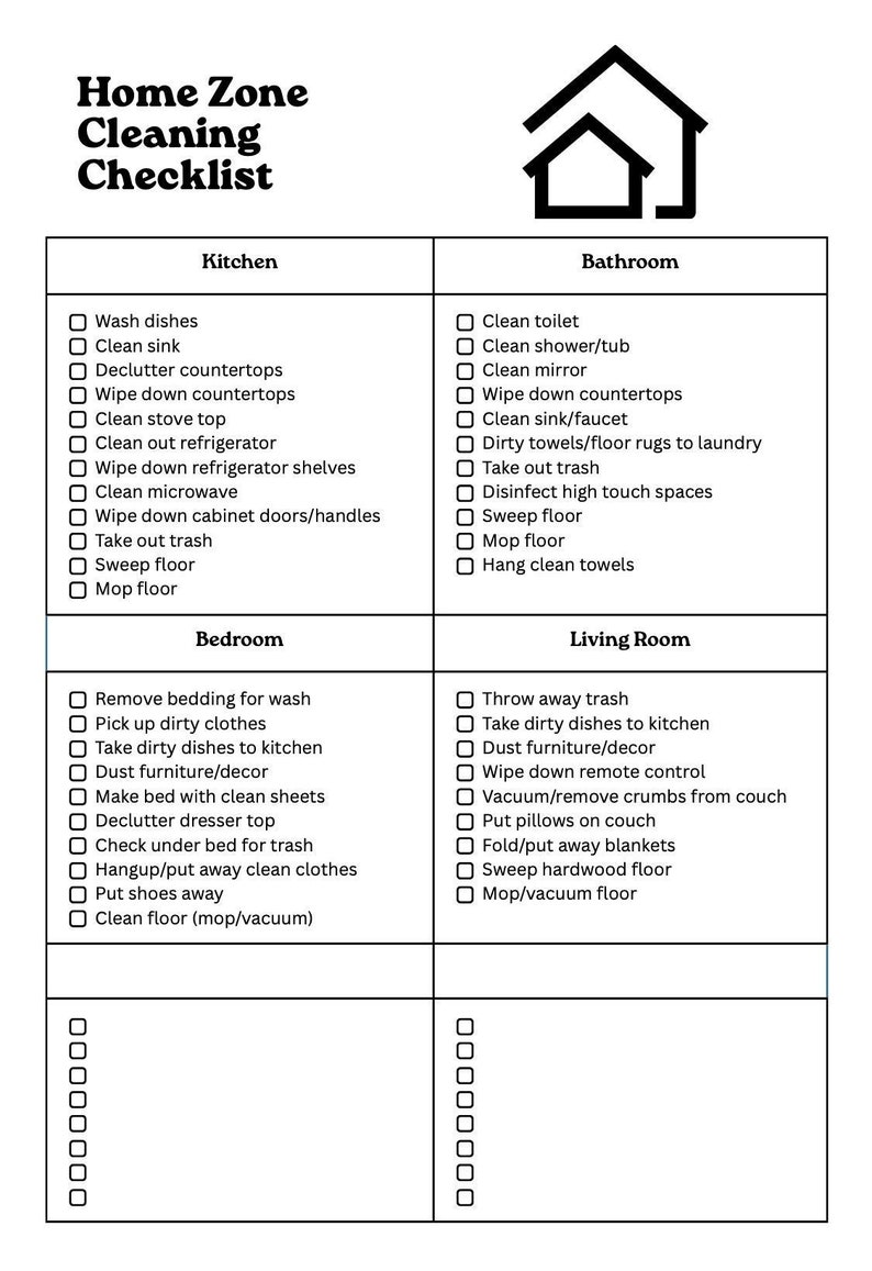 Home Zone Cleaning Checklistdigital Print Etsy