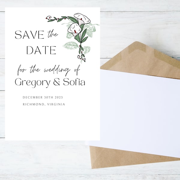 Save the Date Calla Lily Wedding Design