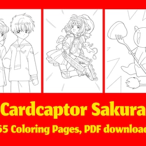 65 pagine da colorare stampabili di Cardcaptor Sakura, ragazza con poteri magici, PDF di anime giapponesi kawaii carini, download istantaneo di manga art