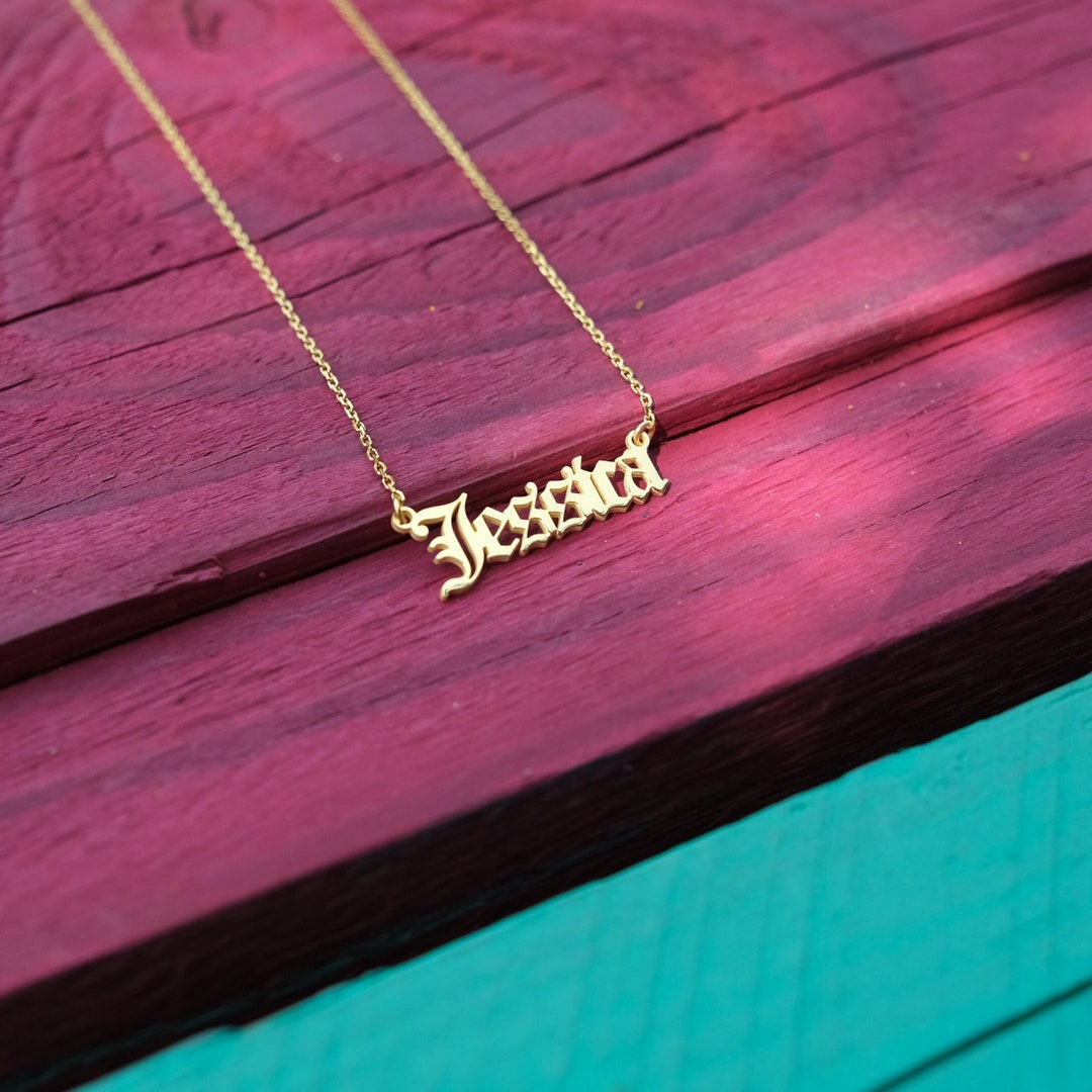 Old English Name Necklace Old English İnitial Necklace Etsy