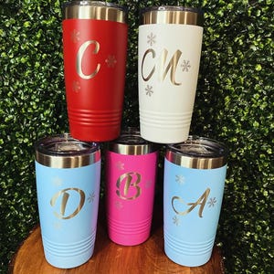Personalized Engraved Tumbler/Initial with snowflakes/Holidays/Winter/Christmas