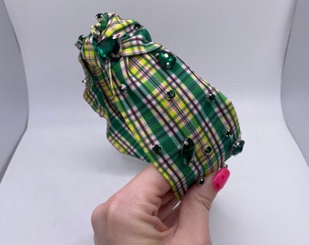 Golf Plaid Headband with Gems