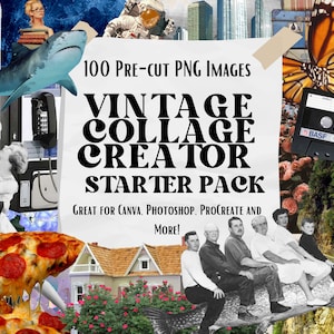 コラージュ スターター パック | 100 枚の PNG 切り抜き画像 | Canva、Photoshop、Procreate などに最適!