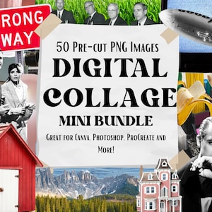 Paquete pequeño de creación de collages retro: recortes digitales retro en formato PNG; ideal para Photoshop, ProCreate, Canva y más