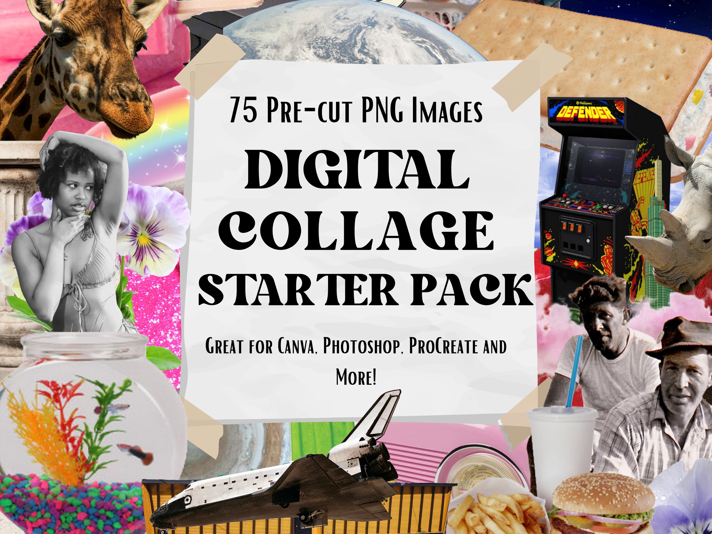 Digital Collage Creator | Digital PNG Retro Cut-Outs | Great for Photoshop, ProCreate, Canva & More