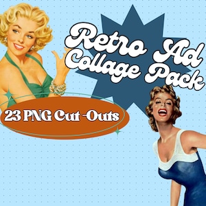 Retro-advertentiecollagepakket | Digitale download | PNG-uitsparingen