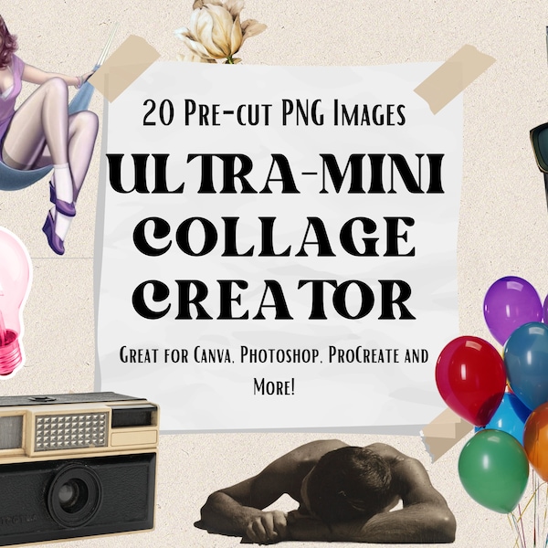 Ultra-Mini-Collage-Ersteller | 20 PNG-Ausschnittbilder | Ideal für Canva, Photoshop, Procreate und mehr!