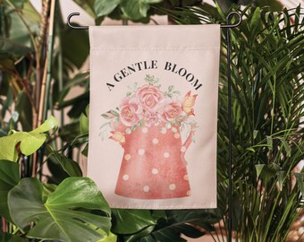 Eine sanfte Blüten-Gartenfahne | Blumenfrühlingsfahne | Weiches Aquarell Yard Decor | Landhaus Garten Flagge | Geschenkidee zum Muttertag