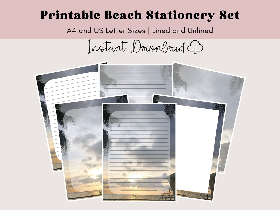 Printable Beach Stationery Set Aesthetic Stationery Hawaii Beach Sunset ...