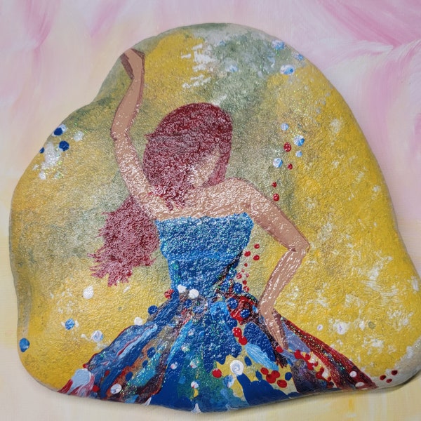 Painted Rock, Dancing Figure, Colorful, Creative, Unique, Hand Painted, Fun, Playful Image