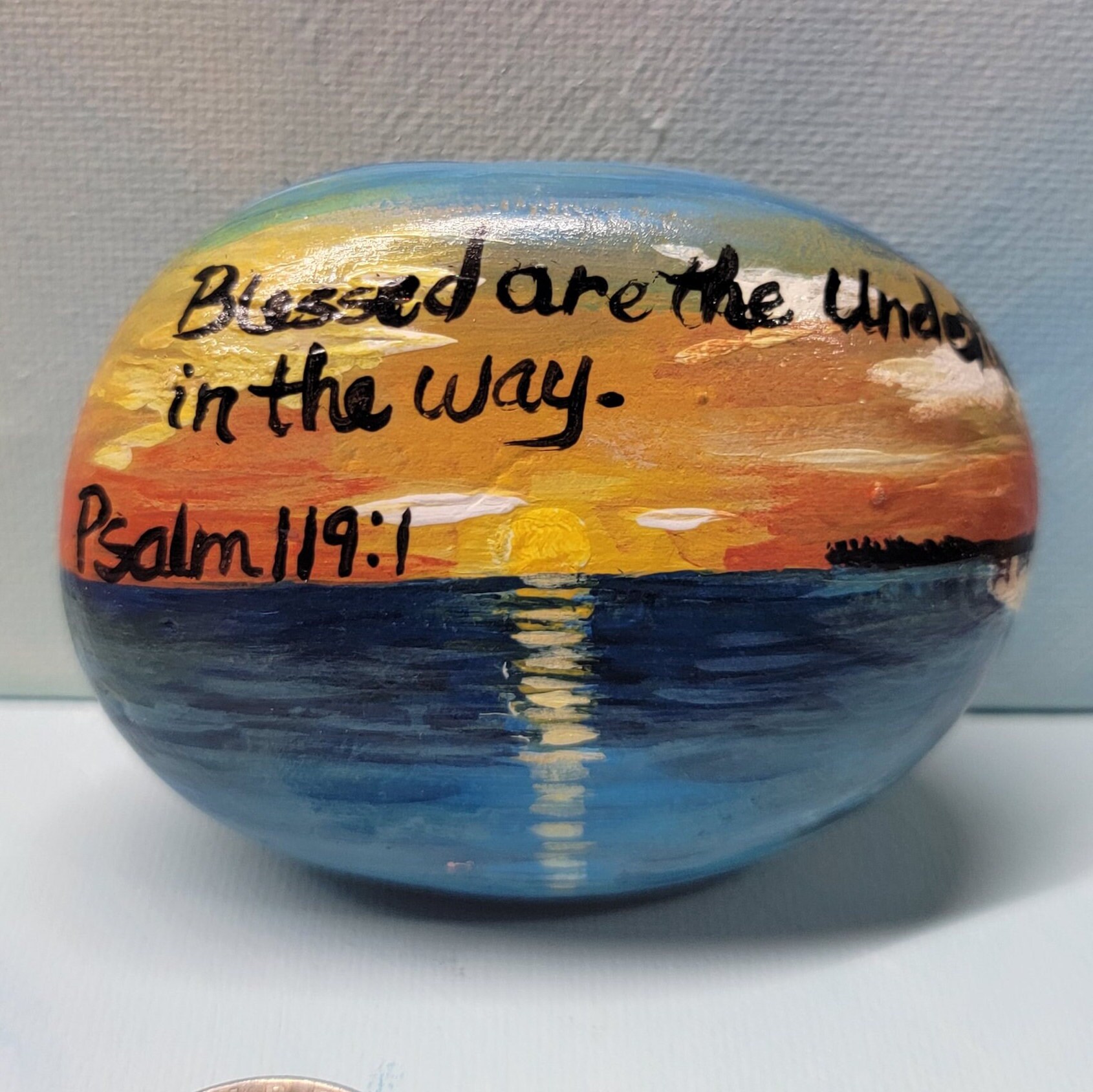 Painted Rock, Acrylic Paint, Hand Painted, One of a Kind, Unique, Bible Verse, Inspirational, Psalm 119:1