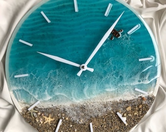 Resin Wanduhr | Ozeanwanddekor | Benutzerdefinierte Harz Ozean Kunst | Harz Kunst | Kunstharzgemälde mit Meereswellen| Ozean Uhr | Wohndekor | Kunstharz Uhr