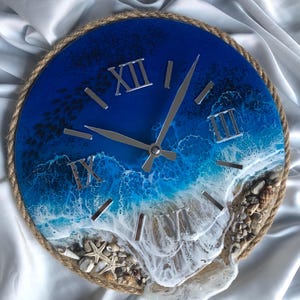 Epoxy resin clock| Resin art| Handmade gift| Wall clock| Marine style clock| Blue clock| Custom made| Clock with ocean waves| Home decor