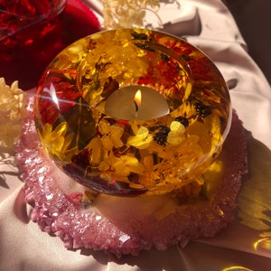 ドライフラワー入りエポキシ樹脂キャンドルホルダー| 手作りキャンドルホルダー| 結婚祝い| 室内装飾| ティーライトホルダー| フラワープリザーブドフラワー