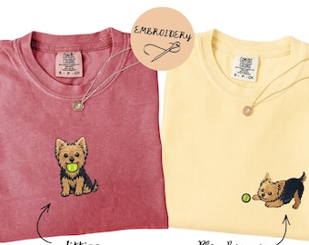 Embroidered Yorkshire Terrier Dog Tennis Ball Shirt, Yorkie Puppy Comfort Colors Tee
