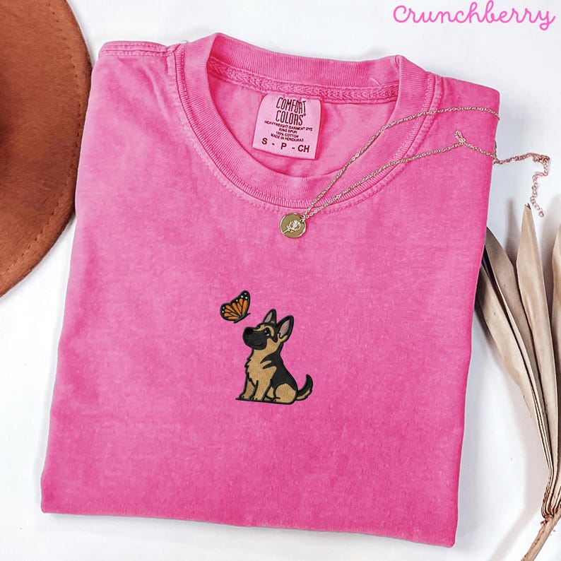 Embroidered Dog Tee, German Shepherd and Butterfly Shirt, Lovers Dog ...