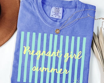 Pregnant Girl Summer T-Shirt, Future Mom Shirt, Striped Shirt, Announcement Tee, Gift for Mom