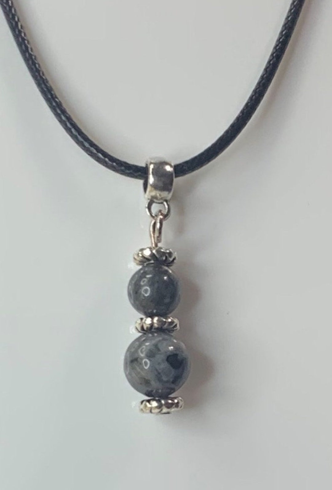 Double Y Gemstone Necklace - Black Bone Spike w/ Labradorite