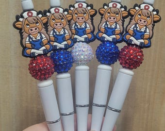 Cow Nurse rhinestone beaded pen