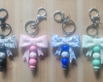 Floral Bow Beaded Keychain | Cute Bag Charm, Teacher Gift