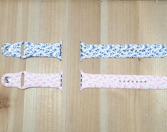 Floral Apple Watch Band – Silicone Watch Strap for Women | Cute Pink or Blue Flower Print Band for Apple Watch Series 1–9, SE, Ultra