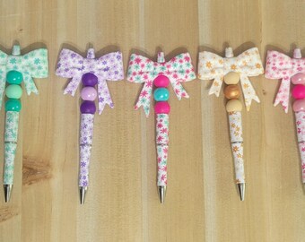 Daisy Print Beaded Pen with Bow | Refillable Ink