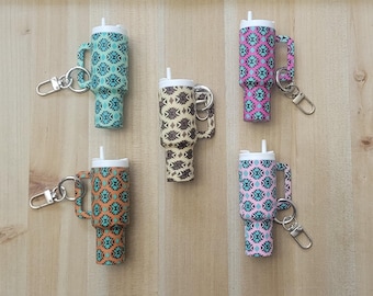 Aztec Print Mini Tumbler Keychain: Chapstick & Coin Holder