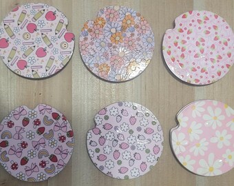 Imperfect Floral Car Coaster Set: Fun Girly Car Accessories