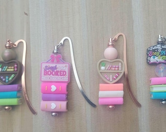 Handmade Book Lover Bookmark: Charms - Heart Bookshelves & Book Stack