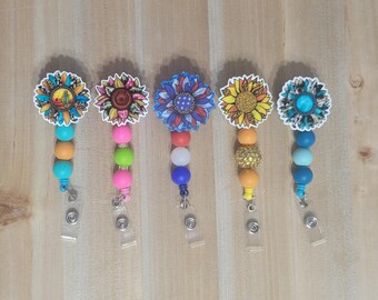 Sunflower Beaded Badge Reel