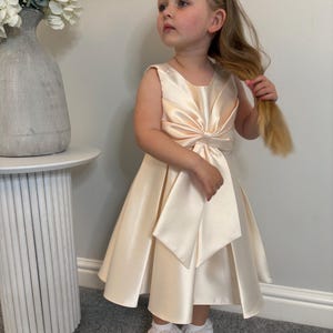 Ayliah -  Ivory Champagne  polyester satin bow detail  Christening/Flower Girl Dress | Bridesmaid | Baptism Dress