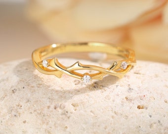 Vintage wedding band Art deco leaf branch matching band Half eternity twig band unique moissanite anniversary gift for her