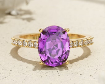 Amethyst Verlobungsring, Vintage Amethyst Ring für Frauen, Gold Minimalist Vorschlag Ring, Amethyst Geburtsstein Ring, Geschenk für Sie