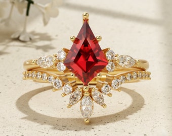 Ensemble de bagues Skye cerf-volant grenat rouge naturel - bague de fiançailles en argent 925 pour femme - bague de promesse vintage avec pierres précieuses rouges - cadeau d'anniversaire pour elle