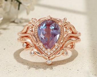 Bague alexandrite élégante en or rose - Bague avec pierre de naissance de juin - Bague de fiançailles personnalisée - Bague de promesse délicate - Cadeau pour elle