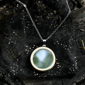 Witch's Mirror Necklace, Wooden Hexenspiegel Amulet, Stainless Steel Chain