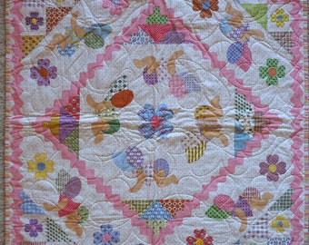 Baby Bonnet Pink Ric Rac Baby Quilt