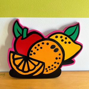 Hand Painted Funky Vintage Inspired Fruit Punch Wood Cut Out Sign