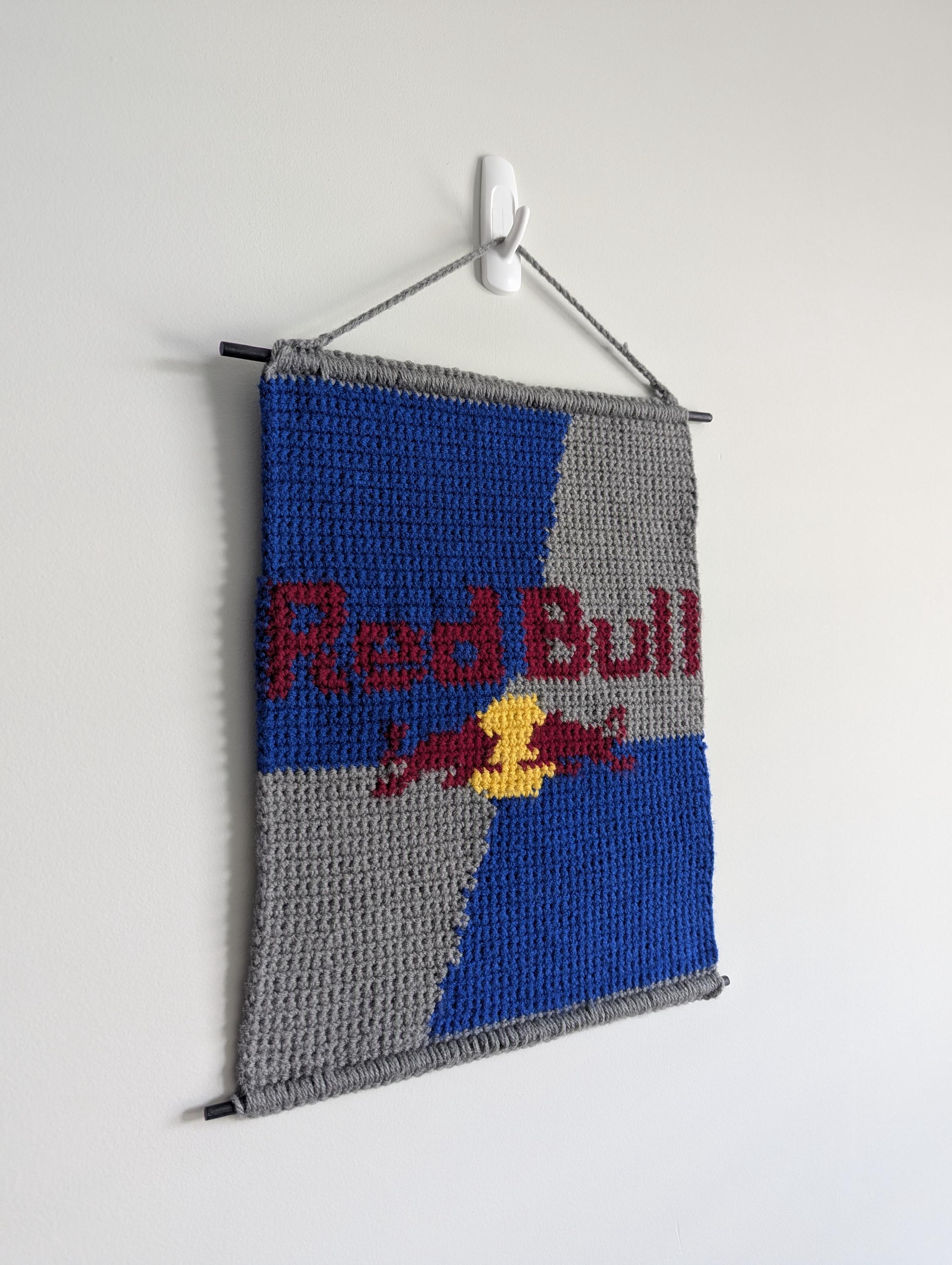 Red Bull Tapestry | Crochet Tapestry | Pixel Art | Energy Drink