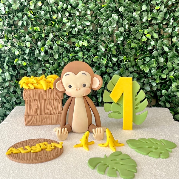 Fondant Monkey Cake Topper - Monkey Cake Topper -  Fondant Monkey - Monkey Baby Shower - Fondant Jungle Animals- Safari Party - five little