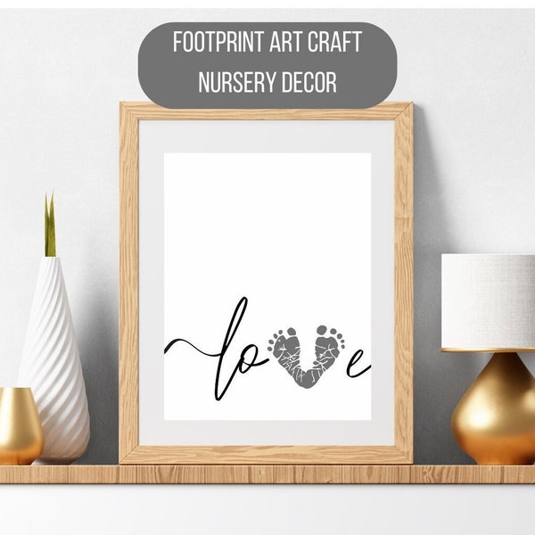 Love Footprint Wall Art Printable, Kids Foot Print Keepsake, Wall Hang Gift for Parents, Family Crafts for Kids and Baby, Toddler Art Kit