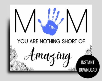 Mother&#39;s Day Birthday Handprint Art Craft, Amazing Mom Memory Keepsake Gift Kid Baby Toddler, DIY Wall Decor Gift, Sentimental Mommy Present