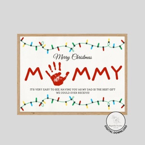 Artigianato natalizio con impronte di mani di mamma, stampa artistica di Merry Mommy Holiday, regalo per bambini per lei, regalo di Natale da bambino, ricordo sentimentale per bambini
